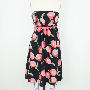 Anna Sui Anthropologie Womens Strapless Dress 2 Black Red Floral 100% Silk F17